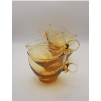 Vintage Tassen Set Transparent/Bernstein - Glas | 3 Stück Filigranes Design Mit Schnörkel-Griff von YesterdaysTableware
