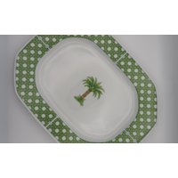 Vintage Servierteller Mit Palme Und Wiener Geflecht Rahmen von YesterdaysTableware