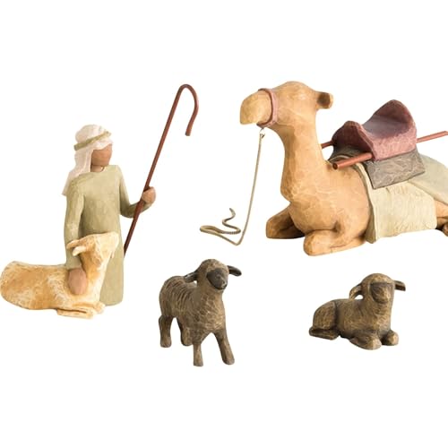 Krippenset Born Scene Willow-Tree Figur, Figuren Krippe Harz, Geburt Belen Weihnachten, Weihnachtskrippe mit Figuren, Krippe Harz Heilige Familie, Dekoration (F-4pc) von Yestree