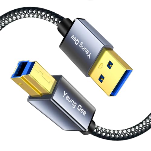 Yeung Qee USB 3.0 A auf B Kabel, 3 m, geflochtenes Nylon, USB 3.0-Kabel, Typ A-Stecker auf B-Stecker, Druckerkabel, kompatibel mit Dockingstation, externen Festplatten, Scannern und mehr (3 m) von Yeung Qee