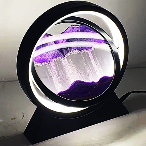 Yevheniy Sandbilder zum Drehen Mit LED Licht, 360° Drehende Sanduhr Tiefsee Sandscape Fließende Sand Lichter, Quicksand Lampe, 3D Moving Sand Kunst Bild Flüssige Bewegung Runde Glas Nachtlicht(Purple) von Yevheniy