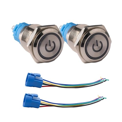 220V-230V Selbstverriegelnd Druckschalter 16mm Metall, Ein aus Schalter LED Beleuchtet Blau, Einbauschalter, Wasserdicht IP66, Drucktaster mit Steckdosenkabel für Start Power DIY 220V-230V Selbstverriegelnd Druckschalter 16mm Metall, Ein aus Schalter LED Beleuchtet Blau, Einbauschalter, Wasserdicht IP66, Drucktaster mit Steckdosenkabel für Start Power DIY von Yewseas
