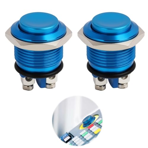 2PCS Runder Startknopf,Momentaner Druckknopfschalter,Start Taster,Kfz Startknopf, Wasserdichter Metall-Schalter, 16mm Kfz Starttaster, Momentaner Schalter für DIY-Module, Automobilzündung, Türglocke u von Yewseas