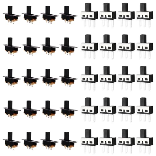 40 Stück Switch, Enthalten 20Mini Vertikale und 20 PCS Mini Panel Schiebeschalter EIN/AUS, Mikroschalter, Schiebeschalter SPDT 3 Pin 2 Positionen, Rastende Kippschalter für DIY, Elektronikprojekte von Yewseas