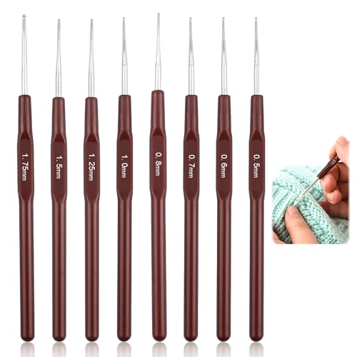 8 PCS Häkelnadel Set, Kleine Größe Häkeln Set mit Spitzen Häkelnadeln (0,5 mm bis 1,75 mm) für feine Häkelarbeiten, leichte und rostfreie Häkelnadeln, ideal für Anfänger und Profis von Yewseas