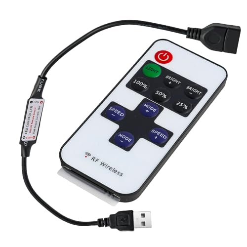 DC5-24V 11 Tasten Mini USB RF Wireless Dimmer Fernbedienungs, Led Fernbedienung 15 cm, LED Controller für Einzelne Farbstreifen, Einstellbare Helligkeit, 30 Meter Reichweite, für 5V-24V LED Streifen von Yewseas