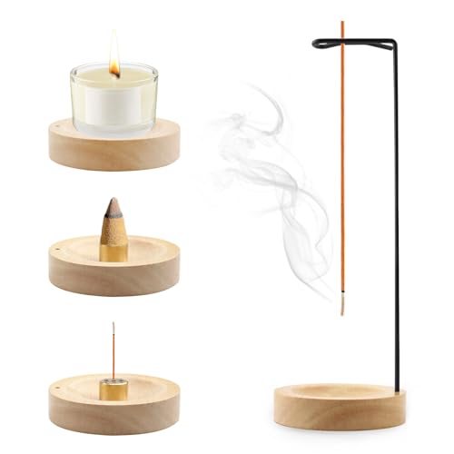 Räucherstäbchen Halter, 3-in-1 Handgefertigte Holz Rund Basis Räucherkegel Halterung, Kegelspule und 9-Loch Räuchergefäß, Perfekt für Meditation, Yoga und die Heimdekoration von Yewseas