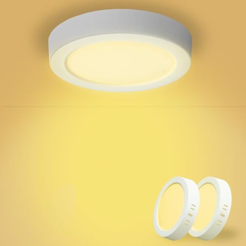 Yexati 2 Stück Deckenlampe LED Deckenleuchte Flach Rund 15W 3000K 1620LM IP44 Wasserfest Modern Badezimmer Lampe, Badlampe Decke Küchenlampe Weiß für Küche Bad Schlafzimmer Flur Balkon Keller Ø17cm von Yexati