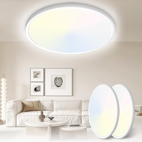 Yexati LED Deckenleuchte 24W 6000K/4000K/3000K, 3200LM IP54 Ultra Dünn Deckenlampe, Flach Rund Modern Badezimmer Lampe Küchenlampe für Flur Schlafzimmer Balkon Wohnzimmer Büro Küche Keller Ø30 CM von Yexati