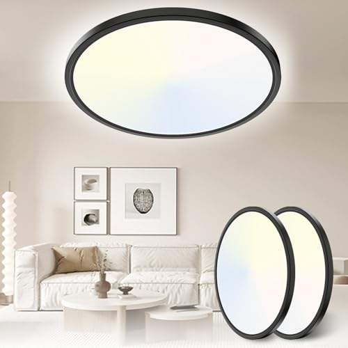 Yexati 2 Stücke LED Deckenleuchte 24W 6000K/4000K/3000K, Deckenlampe 3 Farbtemperatur 3200LM IP54 Rund Flach Modern Schlafzimmer Lampe für Flur Badezimmer Balkon Wohnzimmer Büro Küche Keller Ø300 von Yexati