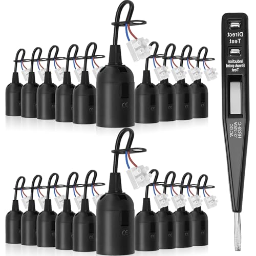 Yexati E27 Fassung - 20 Stücke lampenfassung E27 Mit Kabel - E27 Fassung Mit Kabel Robuste Baufassung für Glühbirnen, Renovierungsfassung für Deckenlampen, Schwarz von Yexati