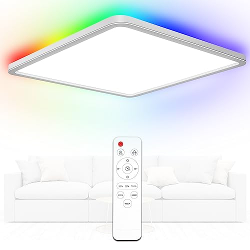 Led Deckenleuchte Dimmbar mit Fernbedienung 24W 13RGB Farbwechsel Deckenlampe 3000K-6500K 3200LM Flach Deckenbeleuchtung IP54 Wasserfest Quadrat für Schlafzimmer Wohnzimmer Küche Balkon Büro Keller von Yexati