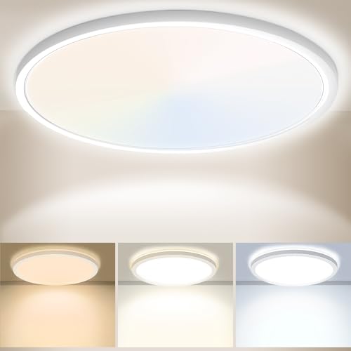 Yexati LED Deckenleuchte 24W 6000K/4000K/3000K, Deckenlampe 3 Farbtemperatur 3200LM Schlafzimmer Lampe IP54 Rund Flach Modern Küchenlampe für Flur Badezimmer Balkon Wohnzimmer Büro Küche Keller Ø300 von Yexati