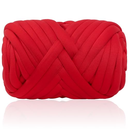 50M Dicke Wolle Zum Handstricken Chunky 1000g Sperrige Armstricken Wolle Zum HäKeln Handstrickwolle FüR Teppich Sehr (Rot) von YeyeCyrilze