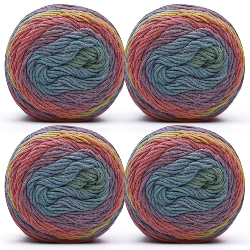 Baumwolle zum Häkeln Farbverlauf Weich 400g(100gx4) HäkelBaumwolle Dickes Garn Weich Baumwolle Zum Häkeln Farbverlauf Bunte Baumwolle Weben Baumwolle Für Schal Zum Stricken von YeyeCyrilze