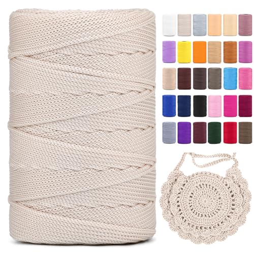 Polyester Makramee Garn 3mm X 225m Polypropylene Yarn Makramee Schnur Kordel Garn Zum HäKeln FüR Hüte Blumenampel KnüPfen Taschen DIY Handwerk (Beige, 1 Pcs) von YeyeCyrilze