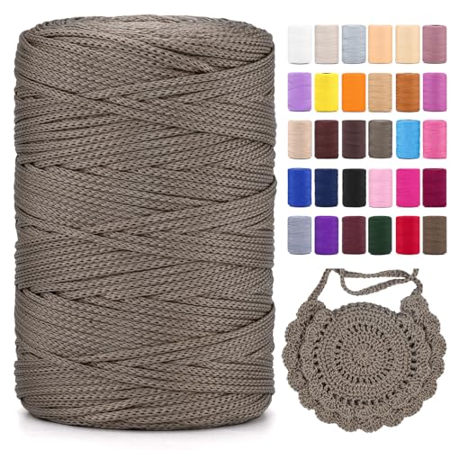 Polyester Makramee Garn 3mm X 225m，Makramee Band，Makramee Kordel 100% Polypropylene Yarn Makramee Schnur Kordel Garn Zum HäKeln FüR Makramee Blumenampel Deko KnüPfen Taschen DIY (Flachs, 1 Pcs) von YeyeCyrilze