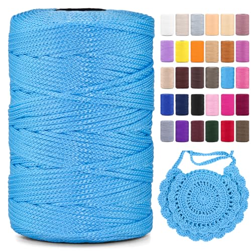 Polyester Makramee Garn 3mm X 225m，Makramee Band，Makramee Kordel 100% Polypropylene Yarn Makramee Schnur Kordel Garn Zum HäKeln FüR Makramee Blumenampel Deko KnüPfen Taschen DIY (Hellblau, 1 Pcs) von YeyeCyrilze