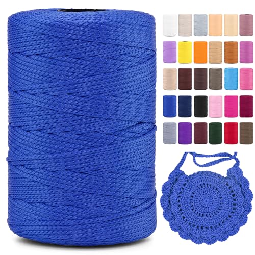 Polyester Makramee Garn 3mm X 225m，Makramee Band，Makramee Kordel 100% Polypropylene Yarn Makramee Schnur Kordel Garn Zum HäKeln FüR Makramee Blumenampel Deko KnüPfen Taschen DIY (Saphir, 1 Pcs) von YeyeCyrilze