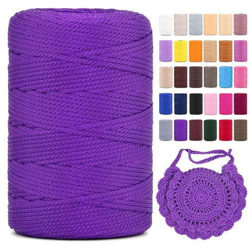 Polyester Makramee Garn 3mm X 225m，Makramee Band，Makramee Kordel 100% Polypropylene Yarn Makramee Schnur Kordel Garn Zum HäKeln FüR Makramee Blumenampel Deko KnüPfen Taschen DIY (Dunkellila, 1 Pcs) von YeyeCyrilze