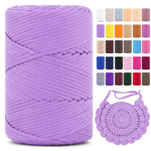 Polyester Makramee Garn 3mm X 225m，Makramee Band，Makramee Kordel 100% Polypropylene Yarn Makramee Schnur Kordel Garn Zum HäKeln FüR Makramee Blumenampel Deko KnüPfen Taschen DIY (Helles Lila, 1 Pcs) von YeyeCyrilze
