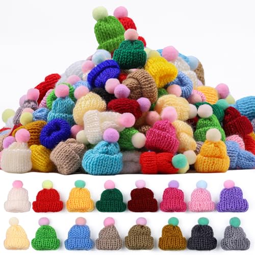 YeyeCyrilze 100pcs Mini MüTzen Zum Basteln Mini MüTzen FüR SorgenwüRmchen ZubehöR MüTzen FüR GlüCkswüRmchen Mini StrickmüTzen Zum Basteln Hut Basteln Von Weihnachte (100 Pcs Es Gibt Einen Ball) von YeyeCyrilze