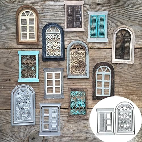 Tür Fenster Schneiden Stanzformen, DIY Handwerk Vorlage Tür Fenster Scrapbook Karten Schneiden Stanzschablonen für DIY Prägen Kartenherstellung dekorative Papierschablonen Scrapbooking von Yeyert