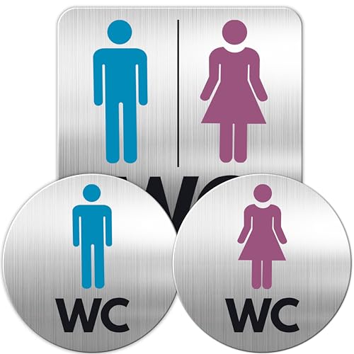 Yezirzax WC Schild Selbstklebend, 3 Stück Toilettenschild Damen und Herren, Türschild Toilette Aufkleber Badezimmer Aufkleber, Gäste WC-Schilder Toilettenschilder von Yezirzax