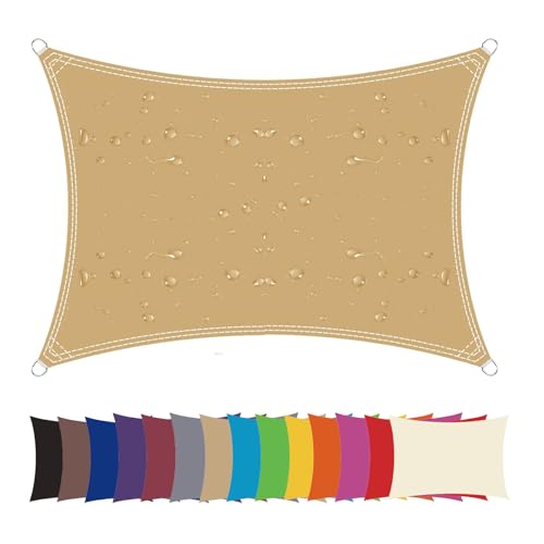 Ygann Sonnensegel Sonnenschutz Sonnendach Balkon Wetterschutz wasserabweisend Winddicht PES 420D 96% UV-Schutz für Garten Outdoor Viereck Rechteck Quadrat Sand,1.6x2m von Ygann