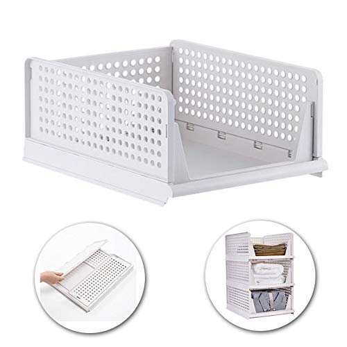 Ygapuzi 1 Stück Stapelbare Kleidung Aufbewahrungskorb Organizer Schiebeschrank Schubladenregal DIY Teiler Separator Desktop Container für Kleiderschrank Schrank Küche Badezimmer Büro (Weiß) von Ygapuzi