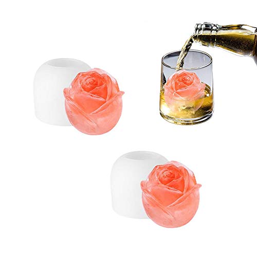 Ygapuzi 2er Pack Rose Eiswürfelbereiter, 3D Rose Form Eiswürfelform, 2 Zoll Silikon Rose Eiskugel für gekühlte Getränke, Whisky, Cocktails, Bourbon & hausgemachten Saft von Ygapuzi