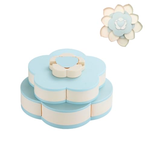 Ygapuzi Double Deck Snack Box Blumenförmige rotierende Süßigkeiten Servierbehälter mit Telefonhalter, 10 Grid Creative Snacks Aufbewahrungstablett für Trockenfrüchte, Nüsse, Pommes, Oliven (Blau) von Ygapuzi