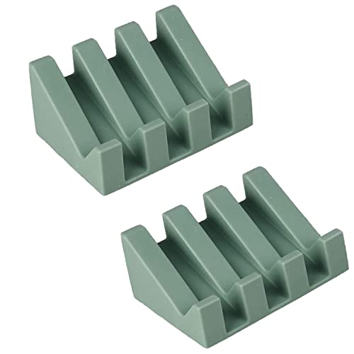 Ygapuzi Silikon Seifenschale mit Abfluss Dusche schräg Wasserfall Streifen Seifenhalter Tablett für einfache Reinigung Waschbecken Bad Küche Zubehör Seifenkissen (Öko-Grün - 2 Pack) von Ygapuzi