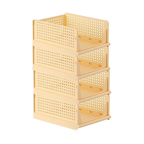 Ygapuzi Stapelbare Kleidung Aufbewahrungskorb Organizer Schiebeschrank Schubladenregal DIY Teiler Separator Desktop Container für Kleiderschrank Schrank Küche Badezimmer Büro (Gelb - 4Pack) von Ygapuzi