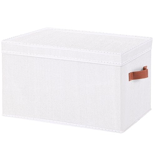 YheenLf 1 Pack Aufbewahrungsbox mit Deckel, faltbare Stoffbox mit Griff, verwendet für die Aufbewahrung von Kleidung, Bücher, Hellgrau,weiß 33x23x18cm von YheenLf