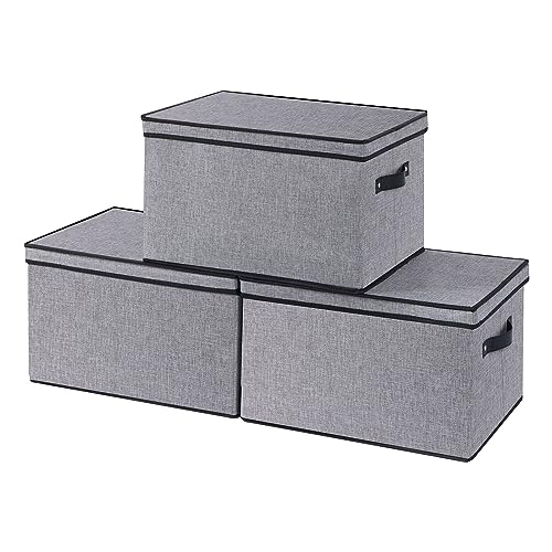 YheenLf 3 Pack Aufbewahrungsbox mit Deckel, faltbare Stoffbox mit Griff, verwendet für die Aufbewahrung von Kleidung, Bücher, Grau, 33x23x18cm von YheenLf