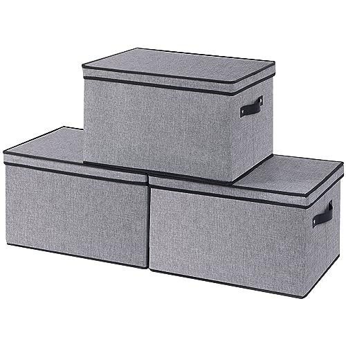 YheenLf 3 Pack Aufbewahrungsbox mit Deckel, faltbare Stoffbox mit Griff, verwendet für die Aufbewahrung von Kleidung, Bücher, Grau, 42x30x26cm von YheenLf