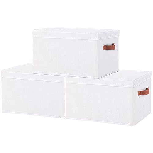 YheenLf 3 Pack Aufbewahrungsbox mit Deckel, faltbare Stoffbox mit Griff, verwendet für die Aufbewahrung von Kleidung, Bücher, Hellgrau, weiß 42x30x26cm von YheenLf