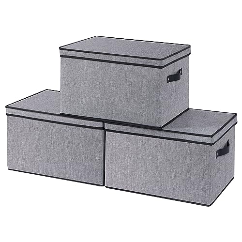 YheenLf 3 Pack Aufbewahrungsbox mit Deckel, faltbare Stoffbox mit Griff, verwendet für die Aufbewahrung von Kleidung, Bücher, Grau, 38x25x21cm von YheenLf