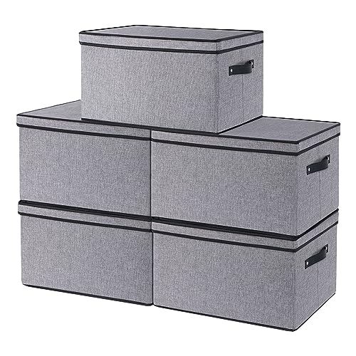 YheenLf 5 Pack Aufbewahrungsbox mit Deckel, faltbare Stoffbox mit Griff, verwendet für die Aufbewahrung von Kleidung, Bücher, Grau, 33x23x18cm von YheenLf