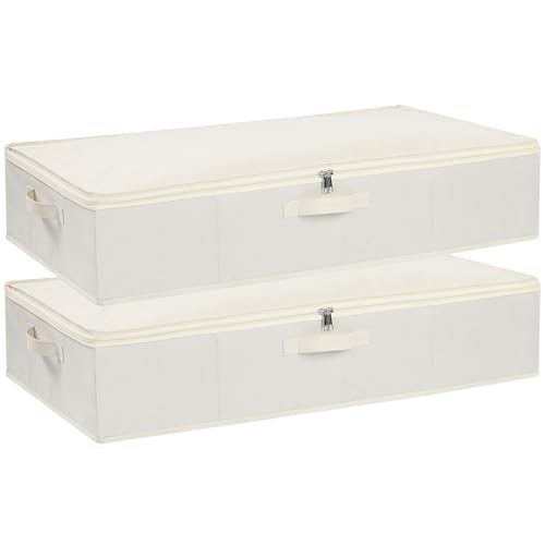 YheenLf 2 Stück Aufbewahrungsboxn mit Deckel, Faltbare Kleiderschrank Organizer mit Verstärktem Griff und Reißverschluss für Bettdecken Decken Kleidung, Beige, 80x40x15cm YheenLf 2 Stück Aufbewahrungsboxn mit Deckel, Faltbare Kleiderschrank Organizer mit Verstärktem Griff und Reißverschluss für Bettdecken Decken Kleidung, Beige, 80x40x15cm von YheenLf