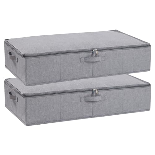 YheenLf Aufbewahrungsbox mit Deckel, Faltbare Kleideraufbewahrung mit Verstärktem Griff und Reißverschluss für Bettdecken Decken Kleidung, Grau, 2-Pack, 60x30x15cm von YheenLf