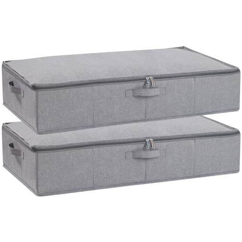 YheenLf Aufbewahrungsbox mit Deckel, Faltbare Kleideraufbewahrung mit Verstärktem Griff und Reißverschluss für Bettdecken Decken Kleidung, Grau, 2-Pack, 80x40x15cm von YheenLf