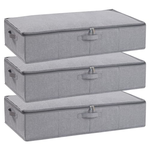 YheenLf Aufbewahrungsbox mit Deckel, Faltbare Kleideraufbewahrung mit Verstärktem Griff und Reißverschluss für Bettdecken Decken Kleidung, Grau, 3-Pack, 60x30x15cm von YheenLf