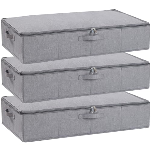 YheenLf Aufbewahrungsbox mit Deckel, Faltbare Kleideraufbewahrung mit Verstärktem Griff und Reißverschluss für Bettdecken Decken Kleidung, Grau, 3-Pack, 80x40x15cm von YheenLf
