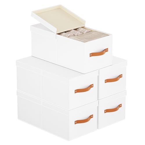 YheenLf 5 Stück Aufbewahrungsbox, Aufbewahrungsboxen mit Abnehmbarem Deckel, Kleiderschrank Organizer Box für Bücher, Kleidung, Vliesstoff, Waschbare, Weiß, 33x23x14cm YheenLf 5 Stück Aufbewahrungsbox, Aufbewahrungsboxen mit Abnehmbarem Deckel, Kleiderschrank Organizer Box für Bücher, Kleidung, Vliesstoff, Waschbare, Weiß, 33x23x14cm von YheenLf