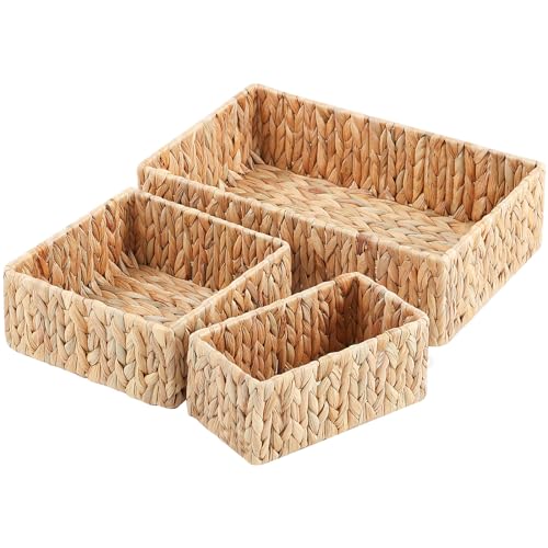 YheenLf Aufbewahrungskorb für Regale, Handgefertigte Umweltfreundliche Aufbewahrungsboxen für Schlafzimmer, Küchen, Badezimmer, Büros und Wohnzimmer, Wasserhyazinthe, 36 x 10 x 23cm, 3er Set von YheenLf