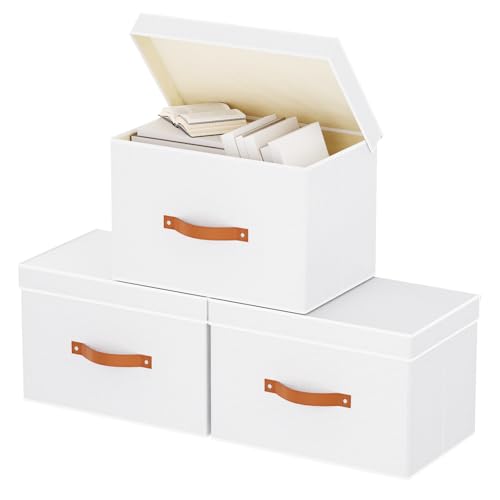 YheenLf 3 Stück Aufbewahrungsbox mit Deckel, Aufbewahrungsboxn Weiß, Schrank Organizer, Faltbare Stoffboxn Aufbewahrung für Wohnzimmer, Schlafzimmer, 38x25x25cm YheenLf 3 Stück Aufbewahrungsbox mit Deckel, Aufbewahrungsboxn Weiß, Schrank Organizer, Faltbare Stoffboxn Aufbewahrung für Wohnzimmer, Schlafzimmer, 38x25x25cm von YheenLf