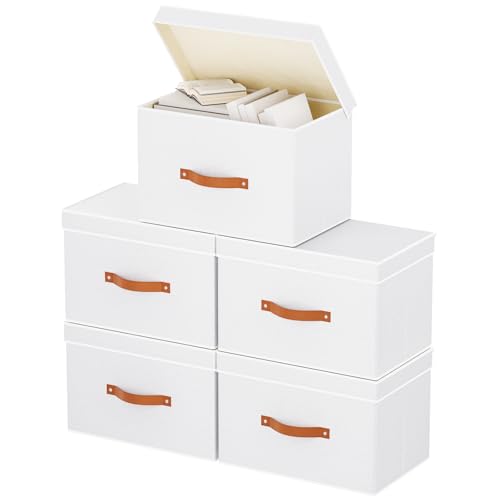 YheenLf 5 Stück Aufbewahrungsbox mit Deckel, Aufbewahrungsboxn Weiß, Schrank Organizer, Faltbare Stoffboxn Aufbewahrung für Wohnzimmer, Schlafzimmer, 38x25x25cm YheenLf 5 Stück Aufbewahrungsbox mit Deckel, Aufbewahrungsboxn Weiß, Schrank Organizer, Faltbare Stoffboxn Aufbewahrung für Wohnzimmer, Schlafzimmer, 38x25x25cm von YheenLf