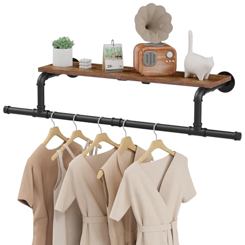 YheenLf Industrial Wandgarderobe, Wandmontage-Wand Kleiderstange, 95×26×15cm Garderobenständer mit oberer Platte, Gaderobenstange für Schlafzimmer Badezimmer Indoor, Schwarz von YheenLf